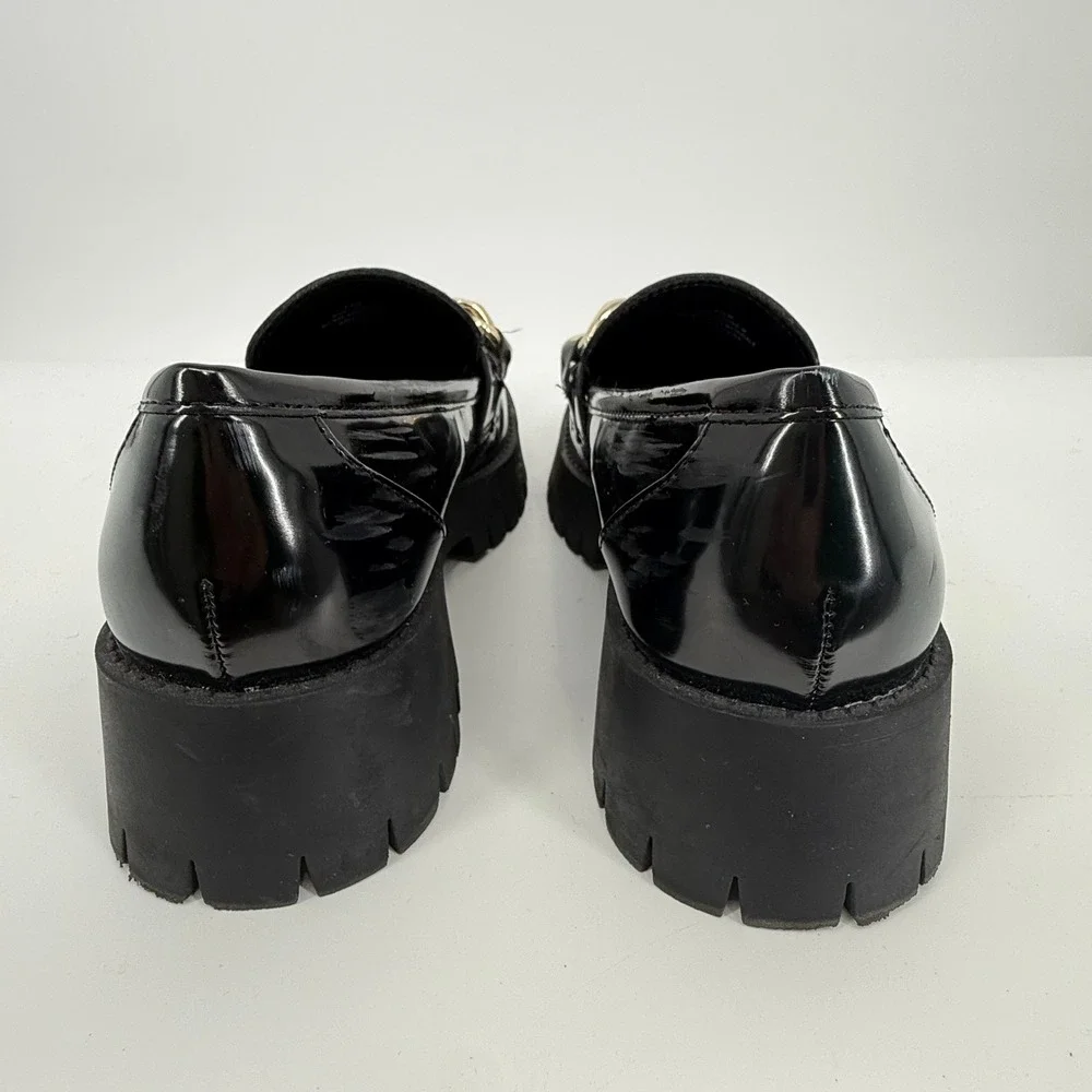 Guess Hillford Loafer Womens 8.5 Black Fair Chunky Lug Sole Gold Chain Platform